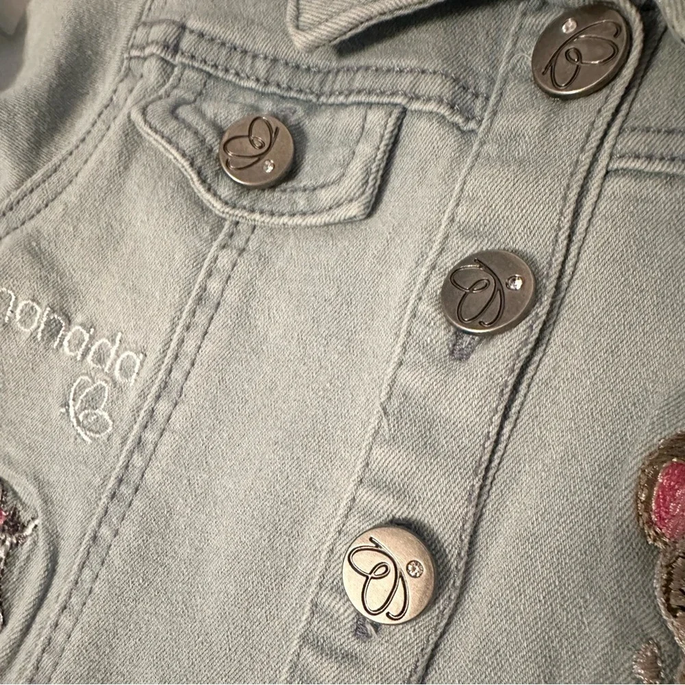 Limonada Girls Embroidered Denim Jean Jacket Baby 9M Safari Animals Flower NWT